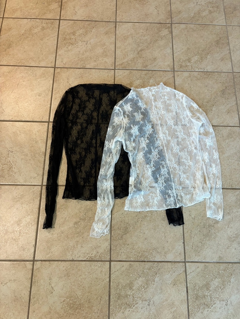 Delicate Lace Long-Sleeve Top - White and Black